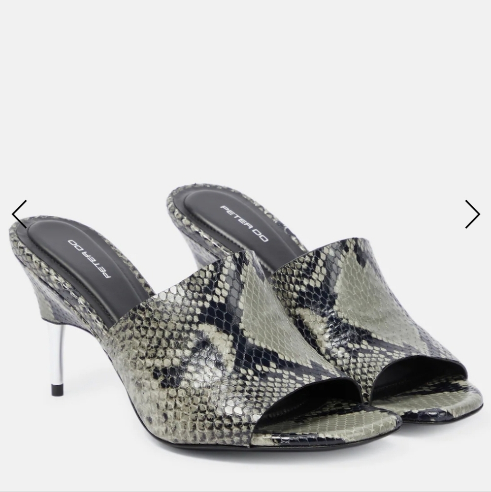 Peter Do Snake Print Heeled Mules - Black and Gray, Leather